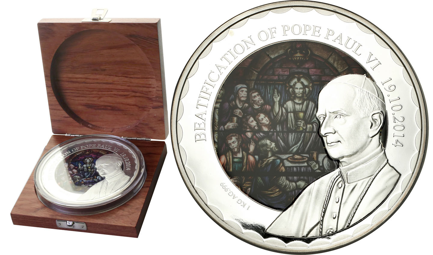 Benin. 10.000 franków 2014 Beatyfikacja Pawła VI - 1 kg Ag .999